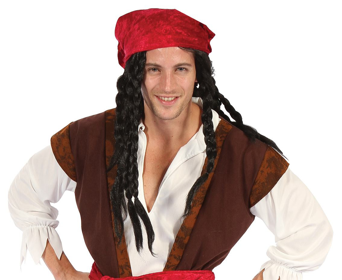 Pirate Man role-play set for adult (shirt with vest, pants with boot tops,belt, headpiece), one size