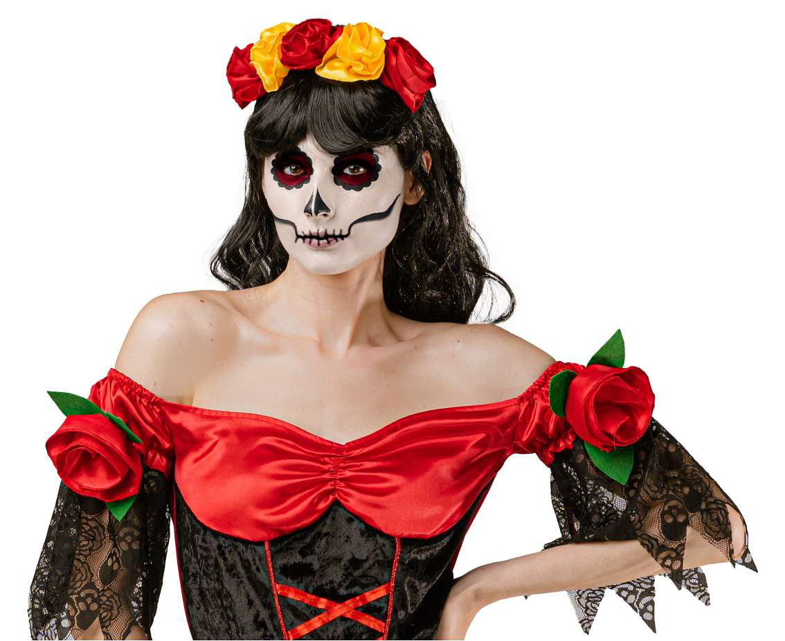 Spanish role-play set for adult (headpiece,dress), size S EOL