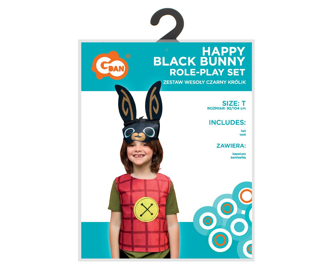 Happy Black Bunny role-play set for kids (hat,vest), size 92/104 cm