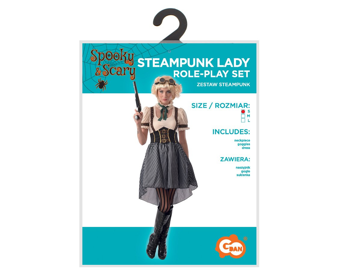 Role-play set for adult Steampunk Lady (necklace, goggles, dress), size S EOL