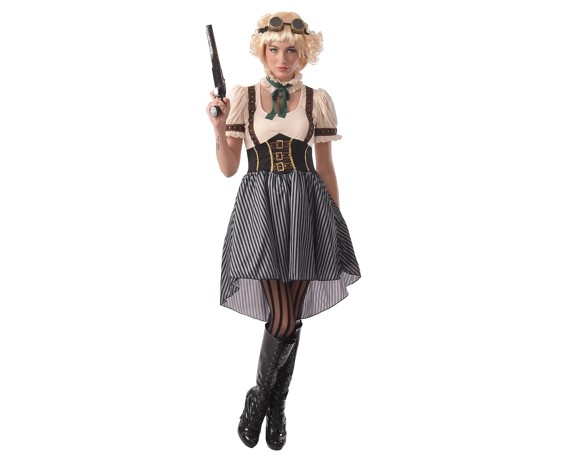 Role-play set for adult Steampunk Lady (necklace, goggles, dress), size S EOL