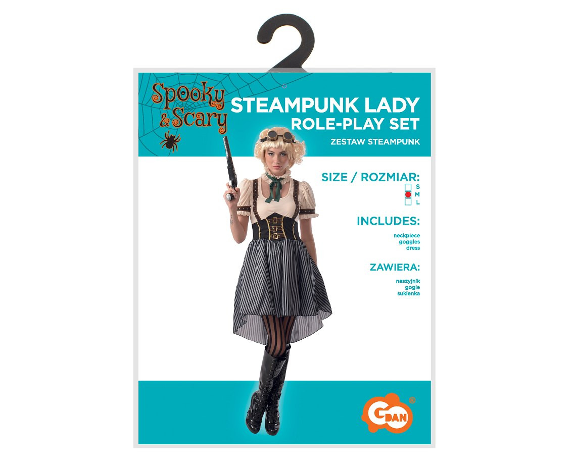 Role-play set for adult Steampunk Lady (necklace, goggles, dress), size M EOL