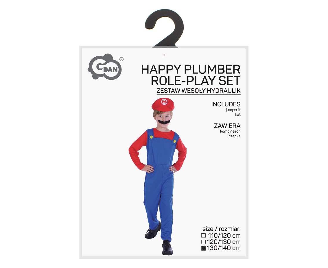 Happy Plumber role-play set for kids (jumpsuit, hat), size 130/140 cm