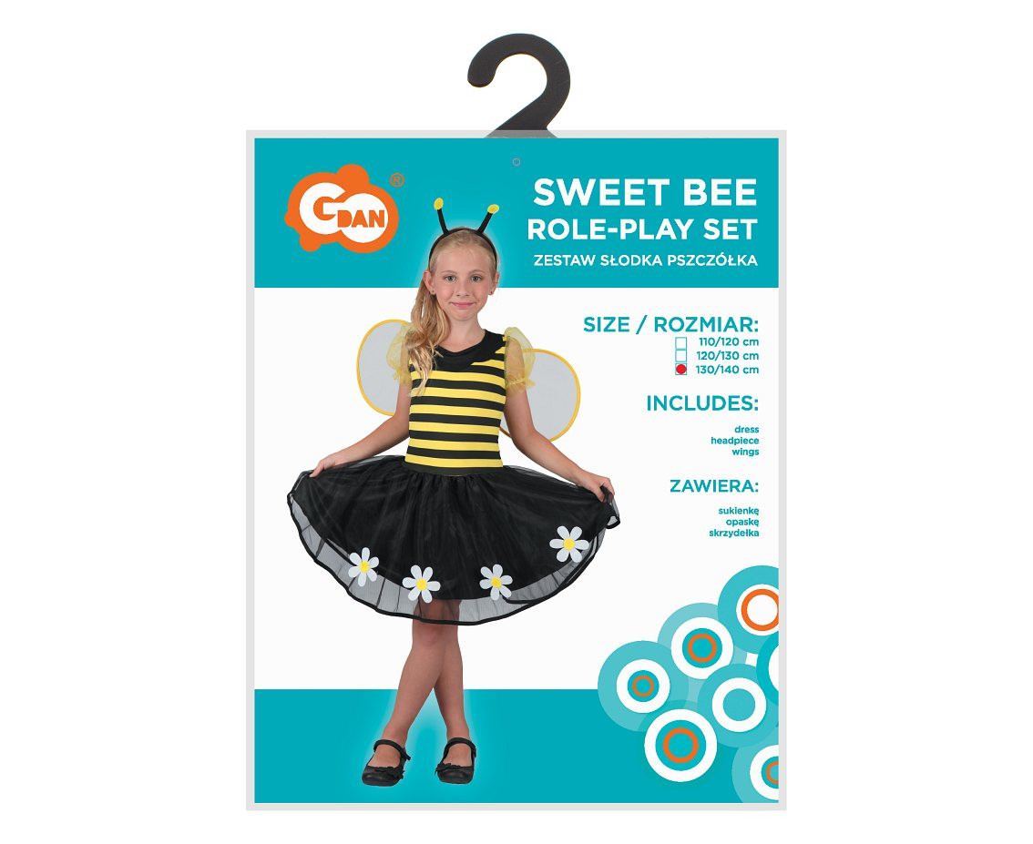 Sweet Bee role-play set for kids (dress, headpiece, wings), size 130/140 cm