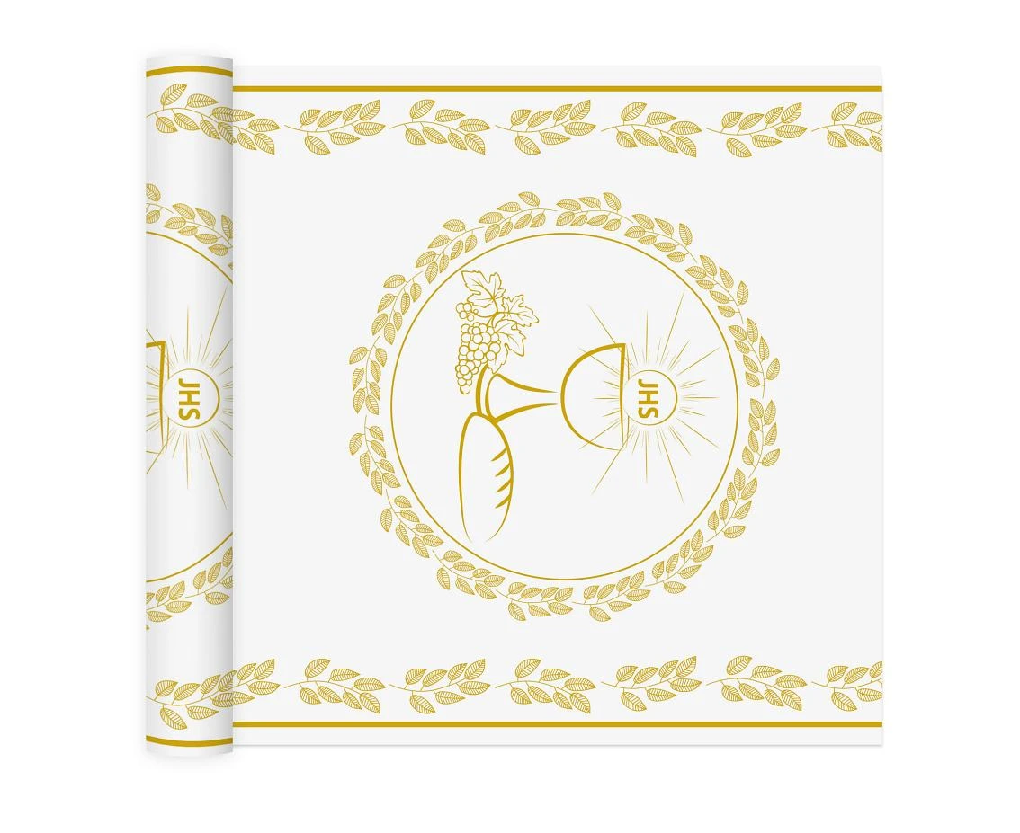 Table runner Holy Communion, white-gold, 33x200 cm