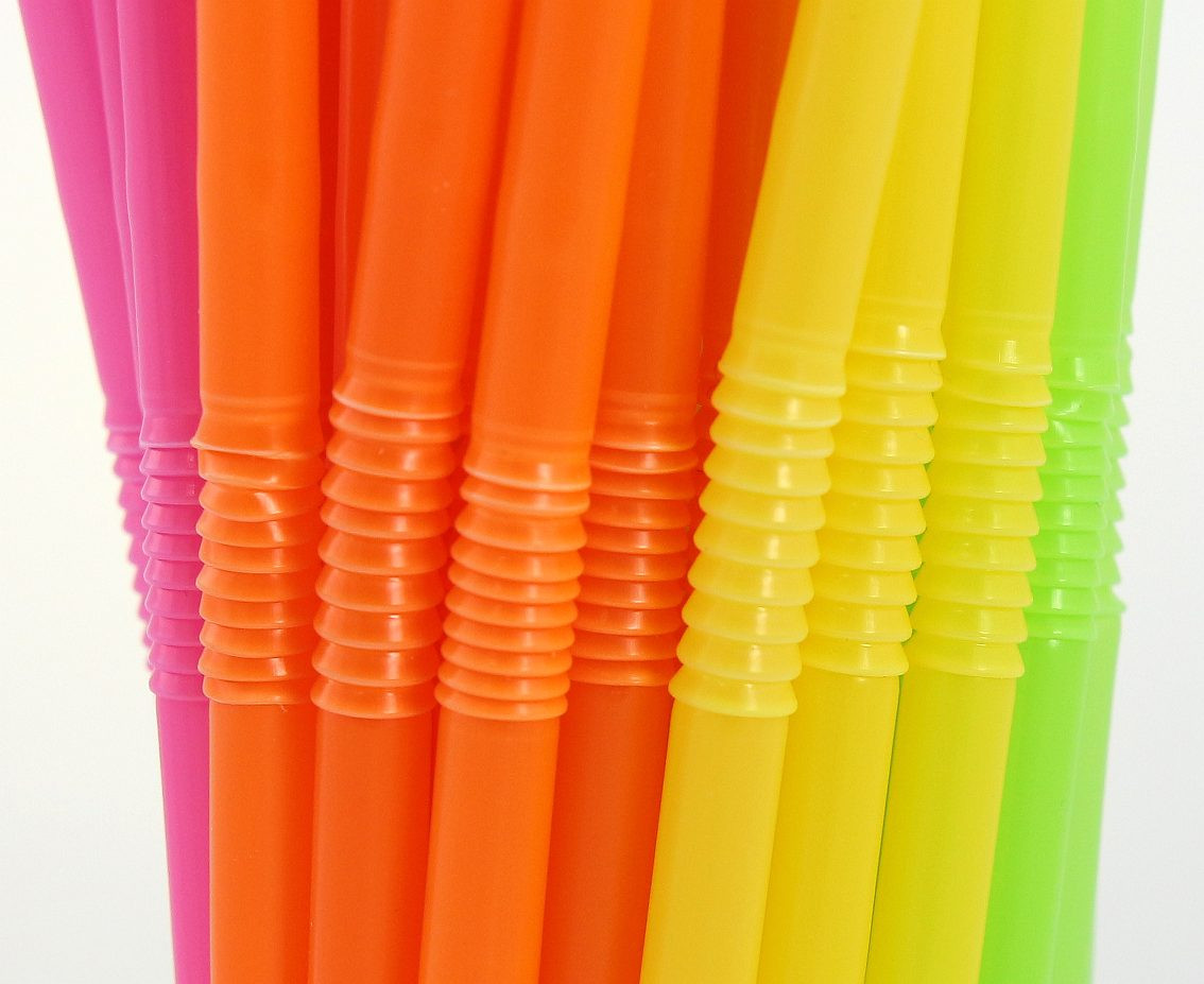 Reusable plastic straws (flexible), mix color  5x210mm/ 500 pcs