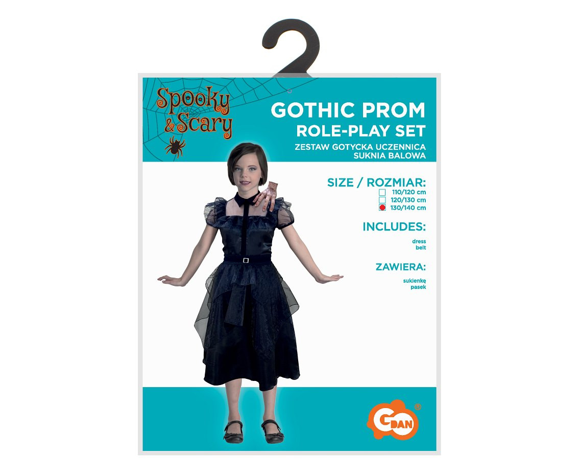 Gothic Prom role-play set for kids (black dress with belt), size 130/140 cm