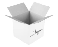 Flap carton 50x50x50 cm with BE HAPPY imprint, 10 pcs.