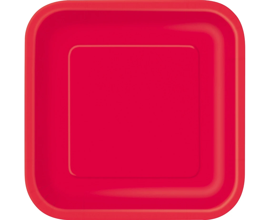 Paper plates , red , 23 cm, square, 14 pcs
