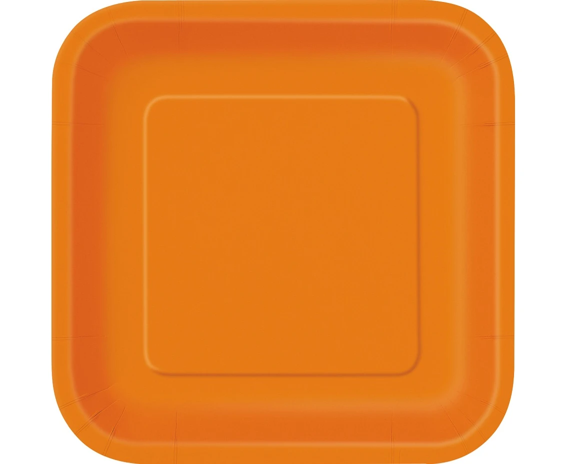 Paper plates, orange, 23 cm, square, 14 cm