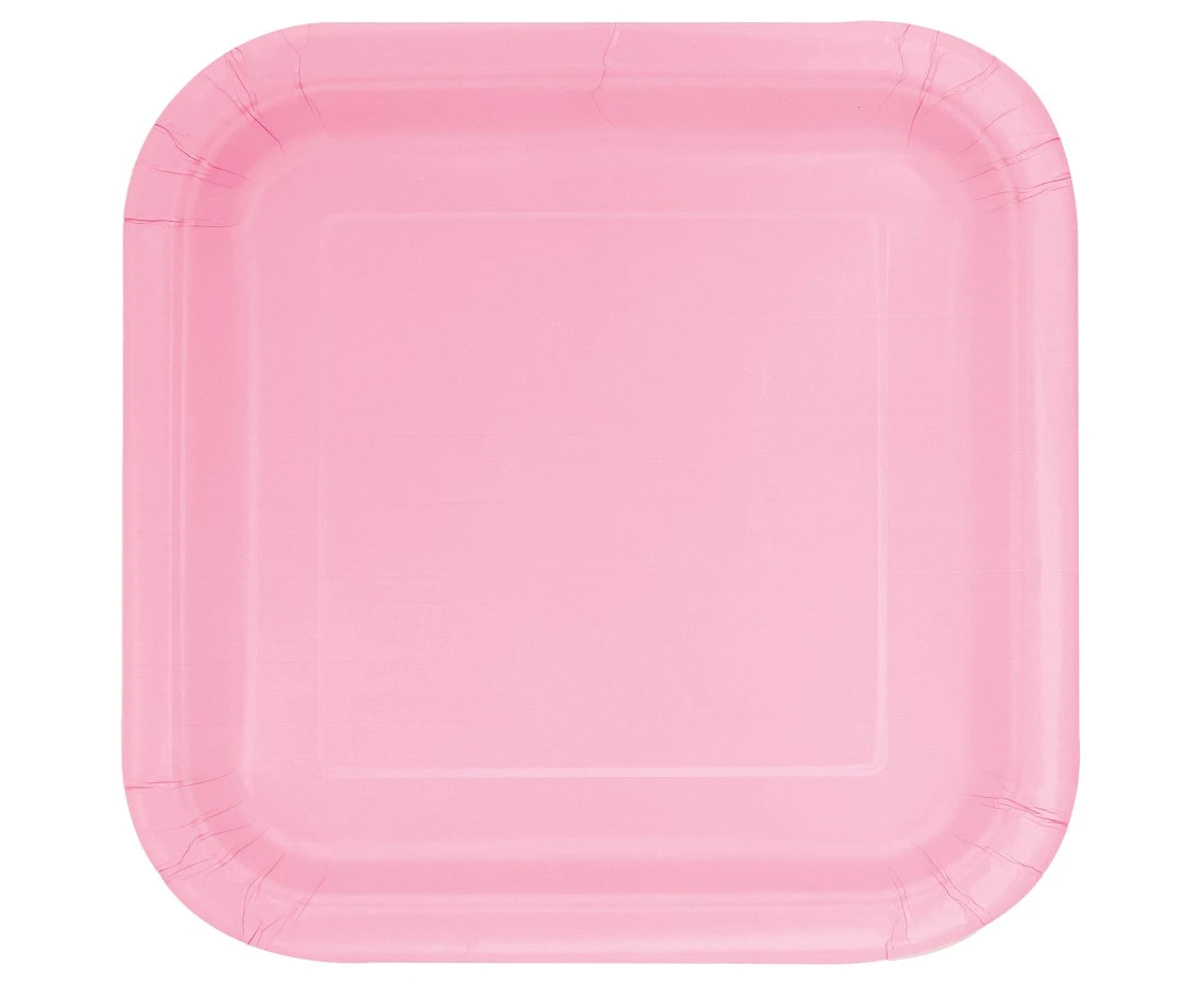 Paper plates, pastel pink, square, 16 pcs