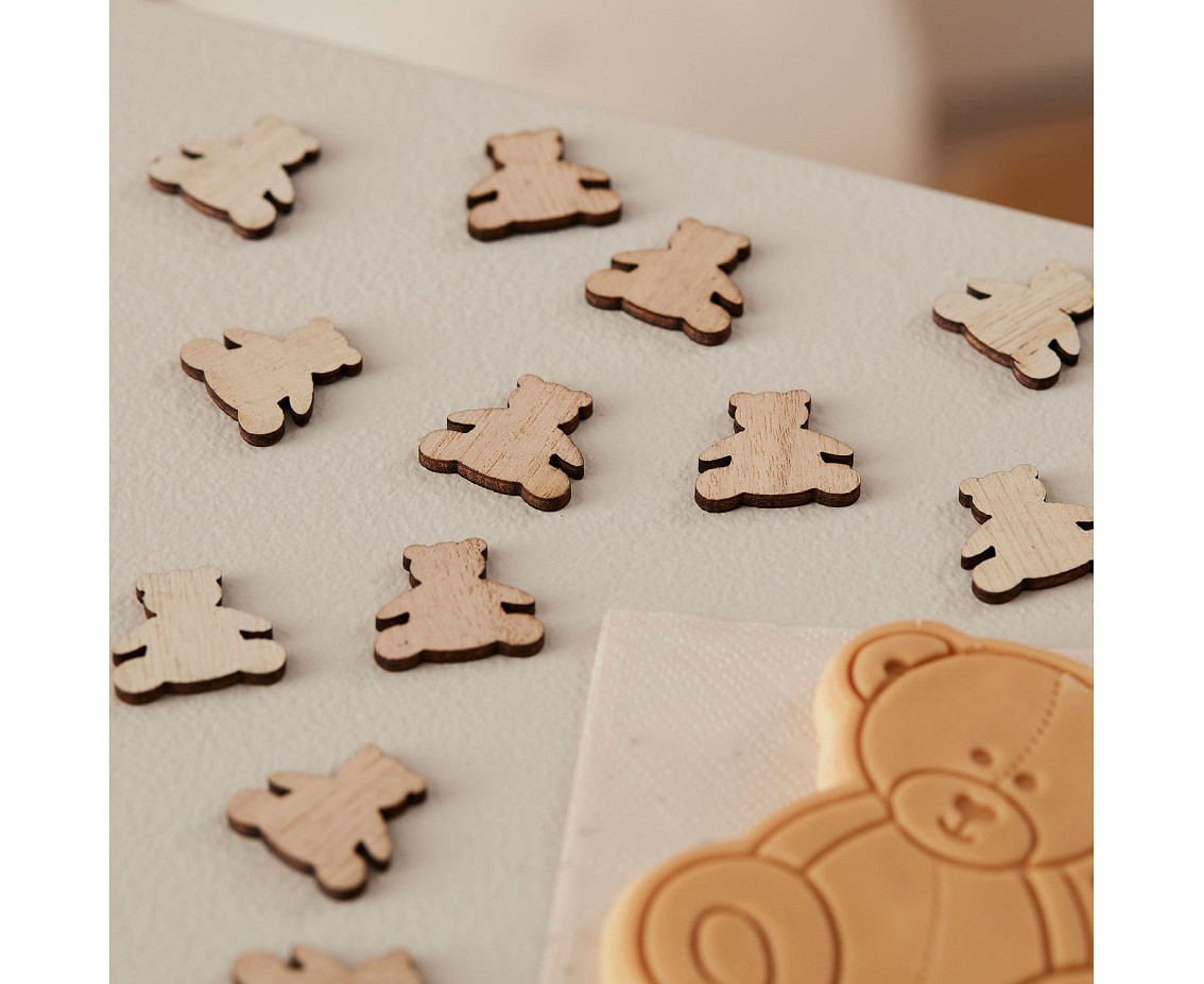 Wooden confetti Teddy Bear (2.5x2.5 cm), 13g EOL