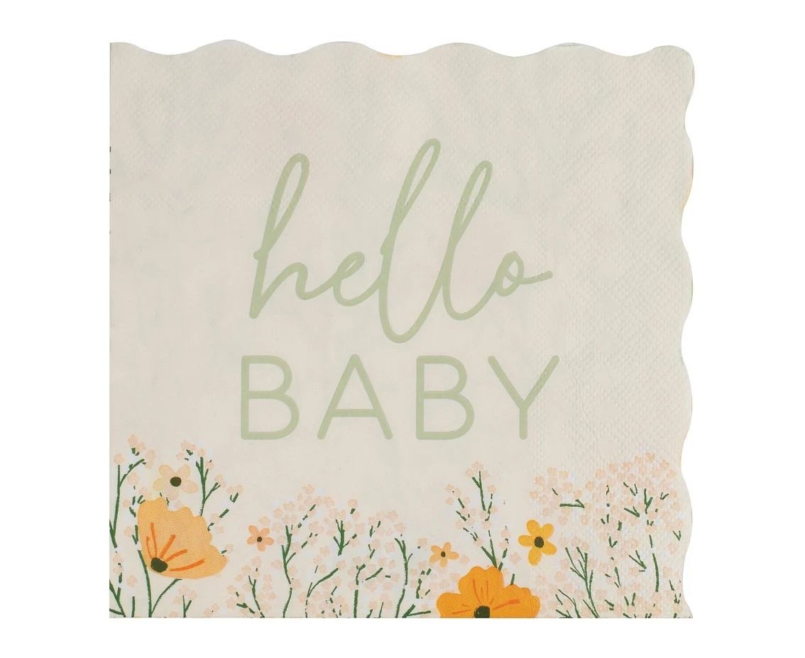 Napkins Floral Hello Baby, 33 x 33 cm, 17 pcs EOL