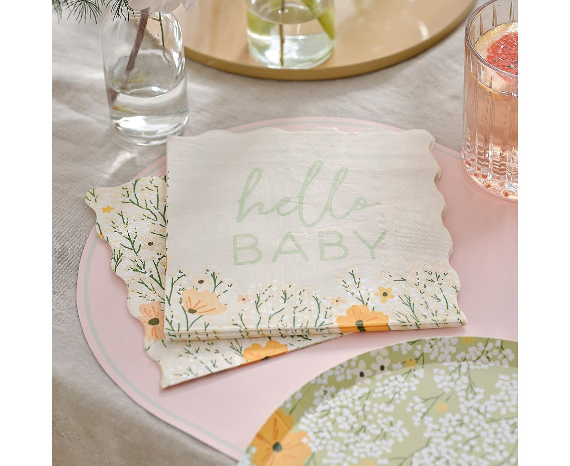 Napkins Floral Hello Baby, 33 x 33 cm, 17 pcs EOL