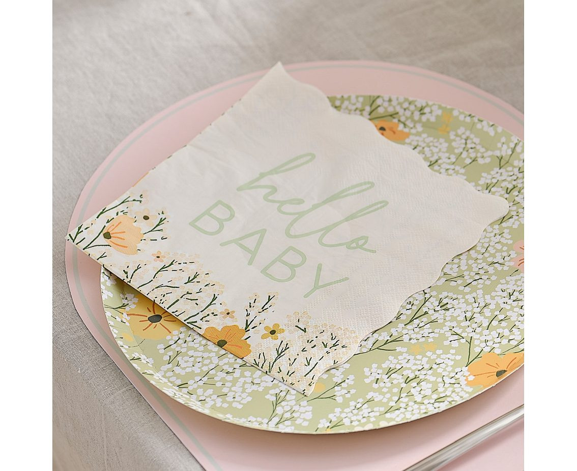 Napkins Floral Hello Baby, 33 x 33 cm, 17 pcs EOL