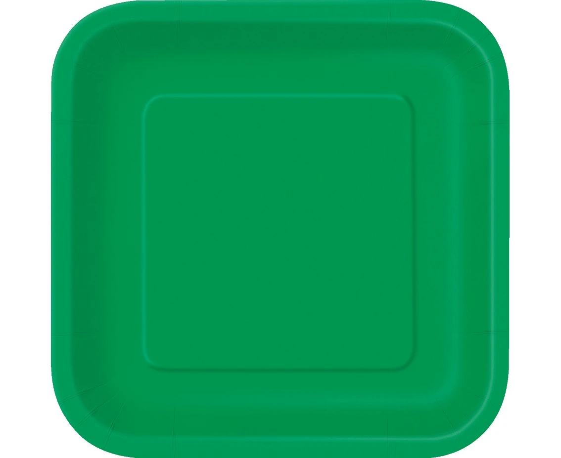 Paper plates, green, square,  23 cm, 14 pcs