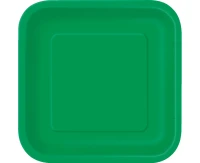 Paper plates, green, square,  23 cm, 14 pcs