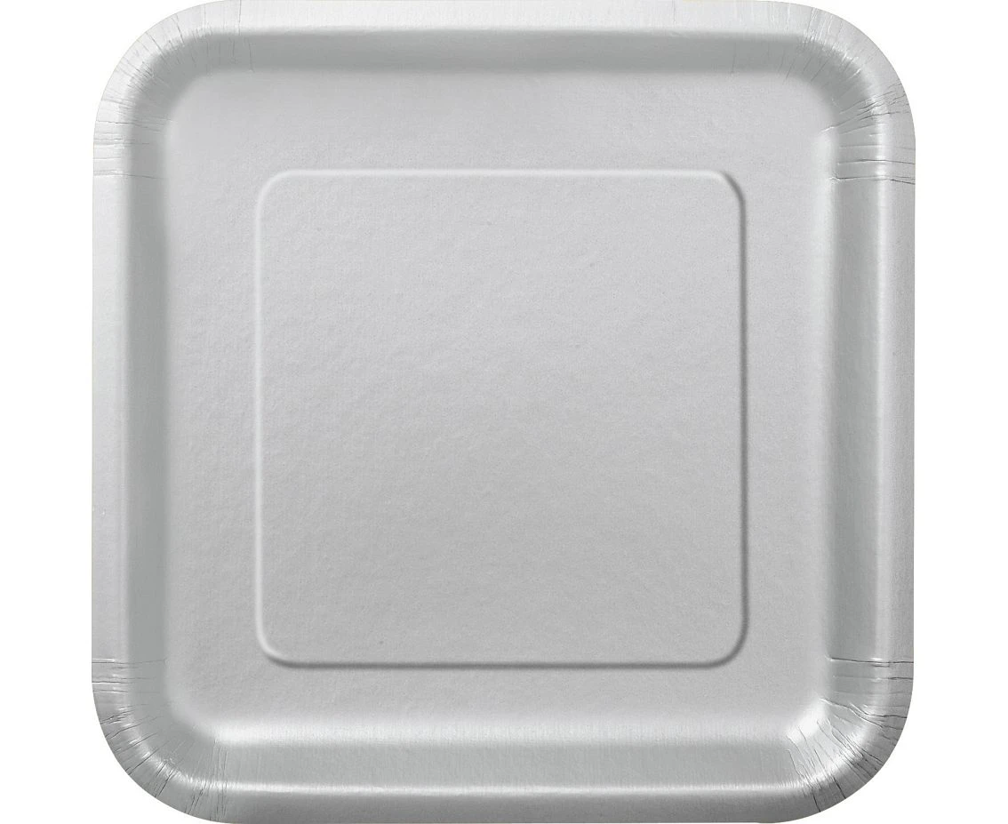 Paper plates, silver, 23 cm, square, 14 pcs.