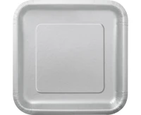 Paper plates, silver, 23 cm, square, 14 pcs.