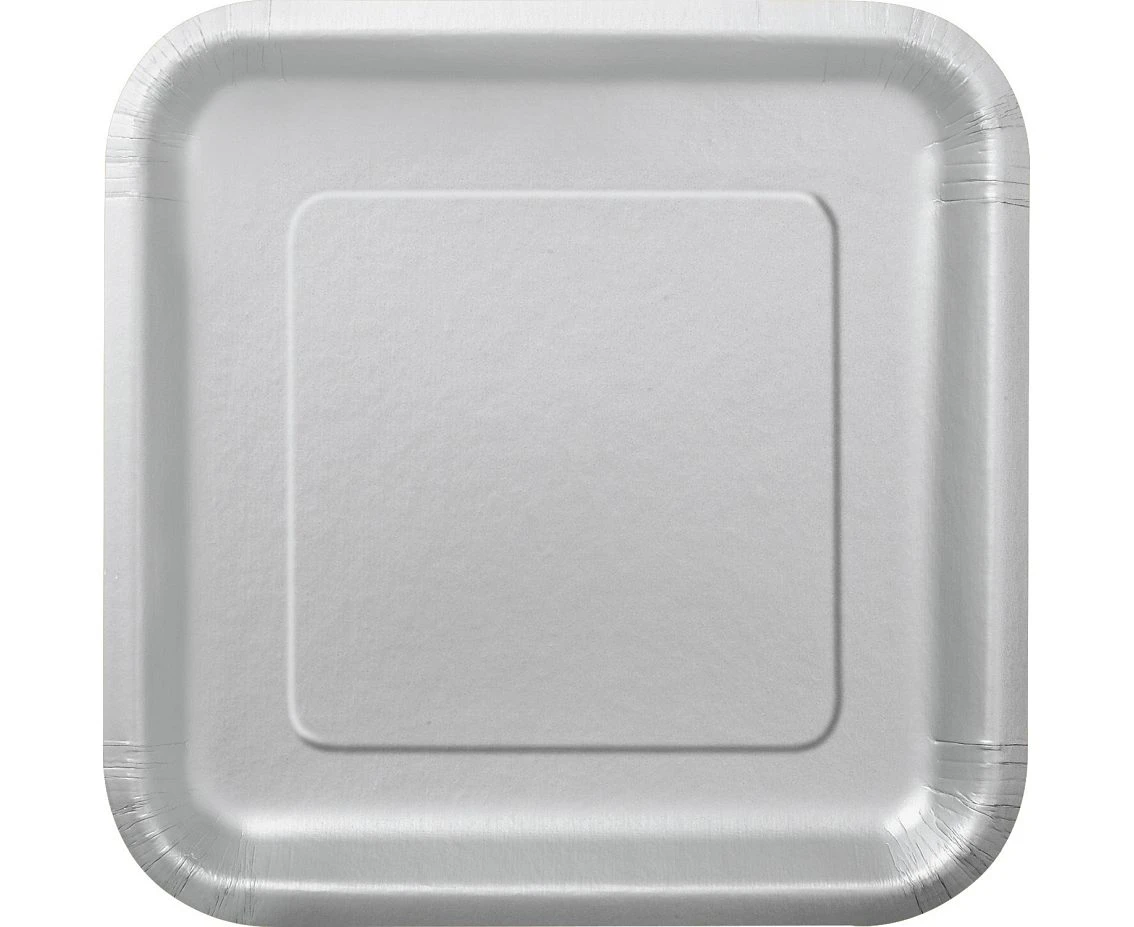 Paper plates, silver, square, 18 cm, 16 pcs.