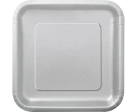 Paper plates, silver, square, 18 cm, 16 pcs.