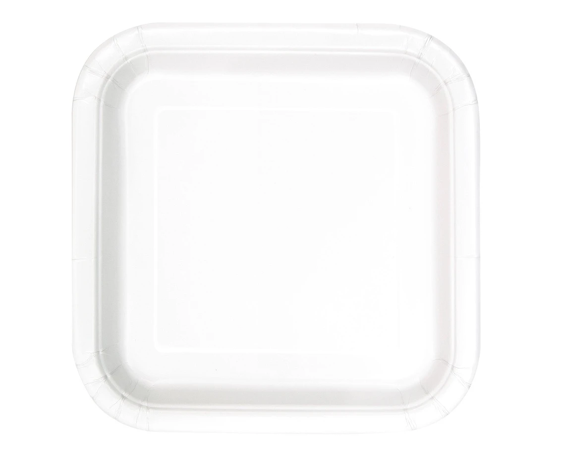 paper plates, white, 18 cm, square, 16 pcs