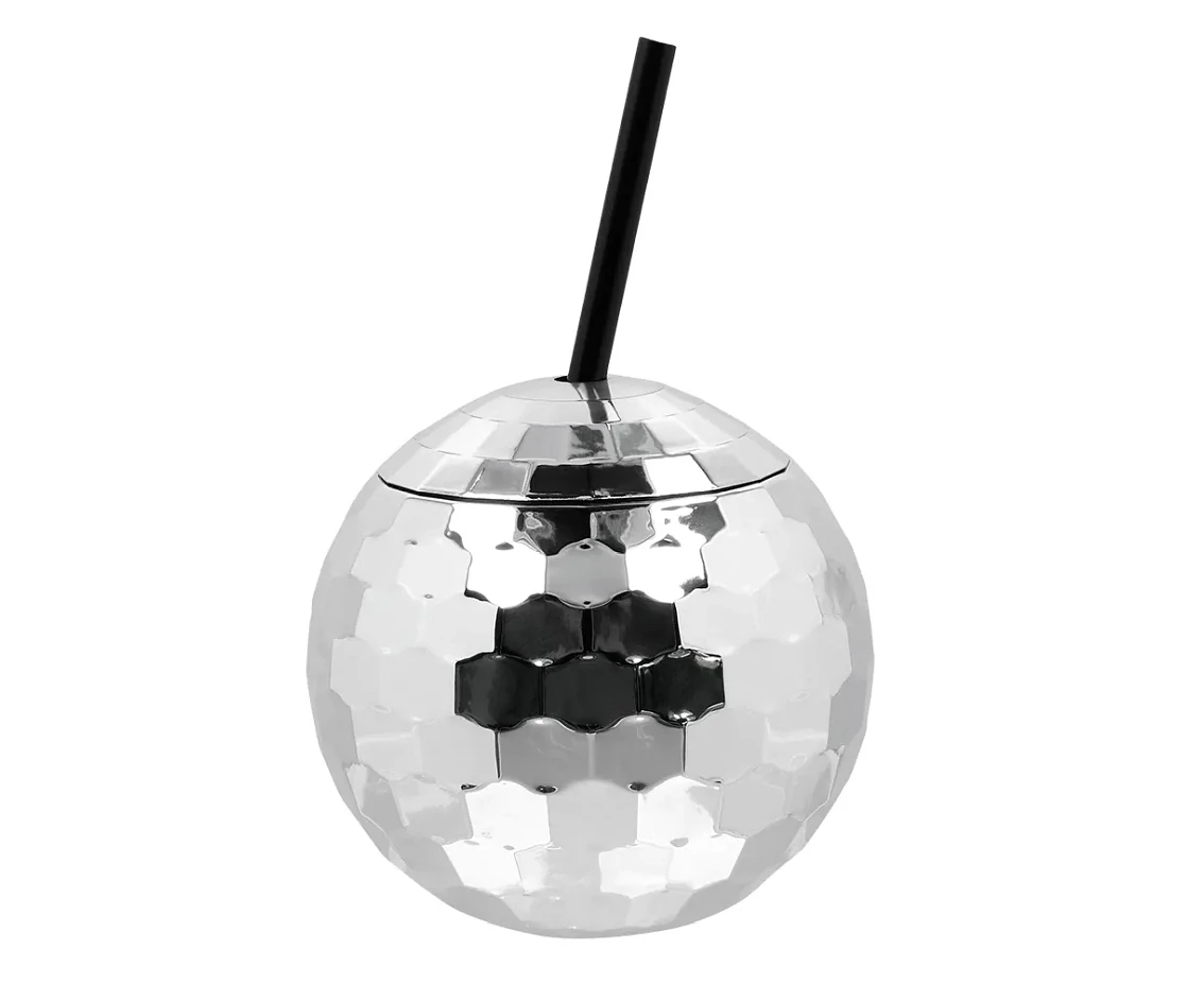 Disco ball cup with silver straw 600 ml