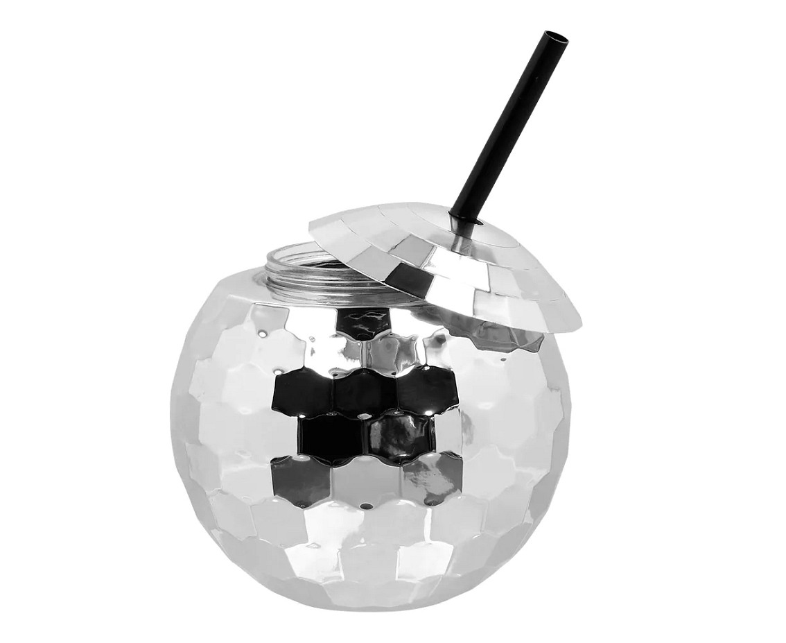 Disco ball cup with silver straw 600 ml