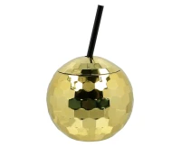 Disco ball cup with straw gold, 650 ml