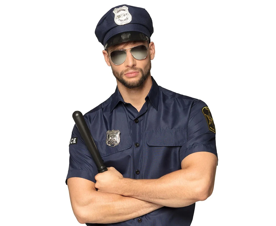 Police role-play set for adult ( cap, party, glasses, badge and baton 33 cm)