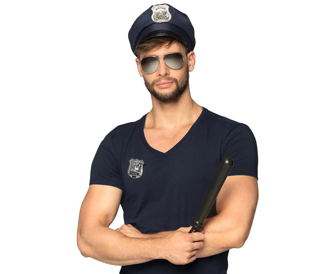 Police role-play set for adult ( cap, party, glasses, badge and baton 33 cm)