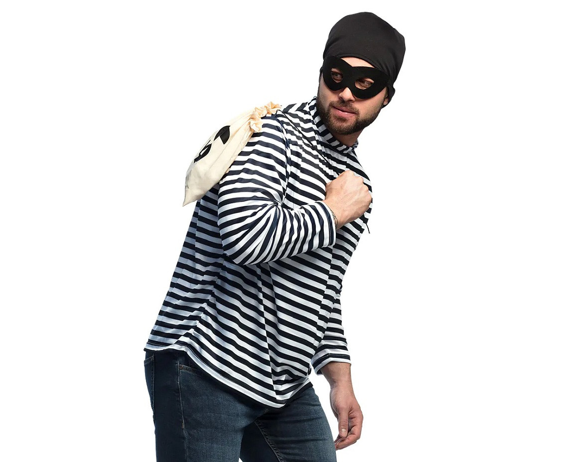Robber role-play set (shirt L/XL, hat, eye mask, bag)
