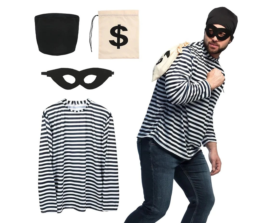 Robber role-play set (shirt L/XL, hat, eye mask, bag)