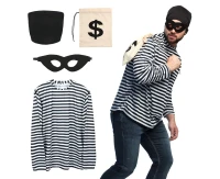 Robber role-play set (shirt L/XL, hat, eye mask, bag)