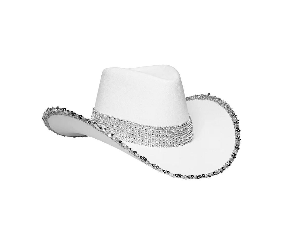 Women's cowboy hat, white with zircons