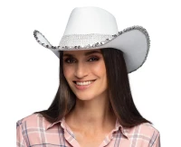 Women's cowboy hat, white with zircons