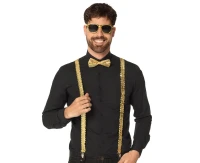 Accessory set gold (party glasses, bow tie and suspenders)