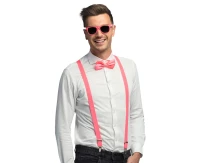 Accessory set Neon pink (party glasses, bow tie and suspenders)