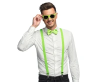 Accessory set Neon neon green (party glasses, bow tie and suspenders)