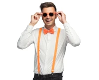 Accessory set Neon orange (party glasses, bow tie and suspenders)