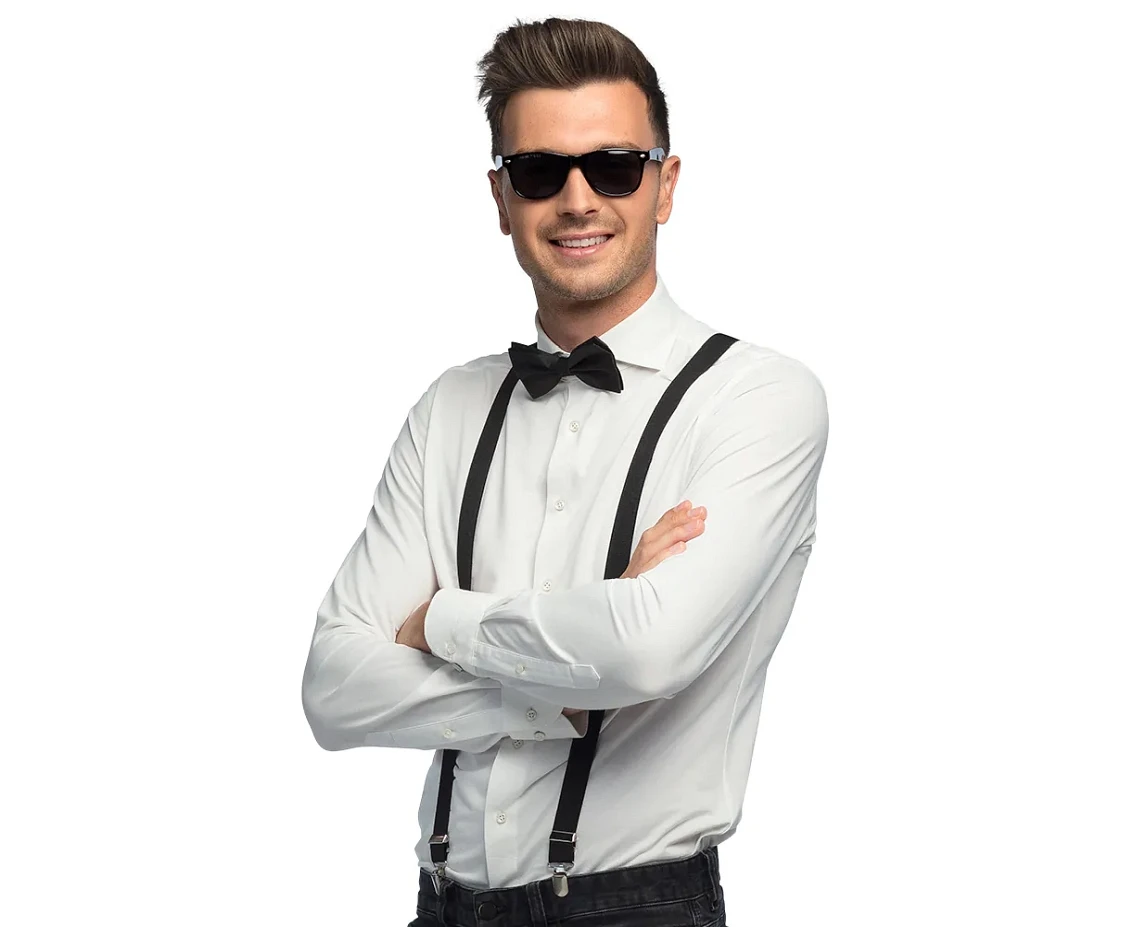 Accessory set black (party glasses, bow tie and suspenders)