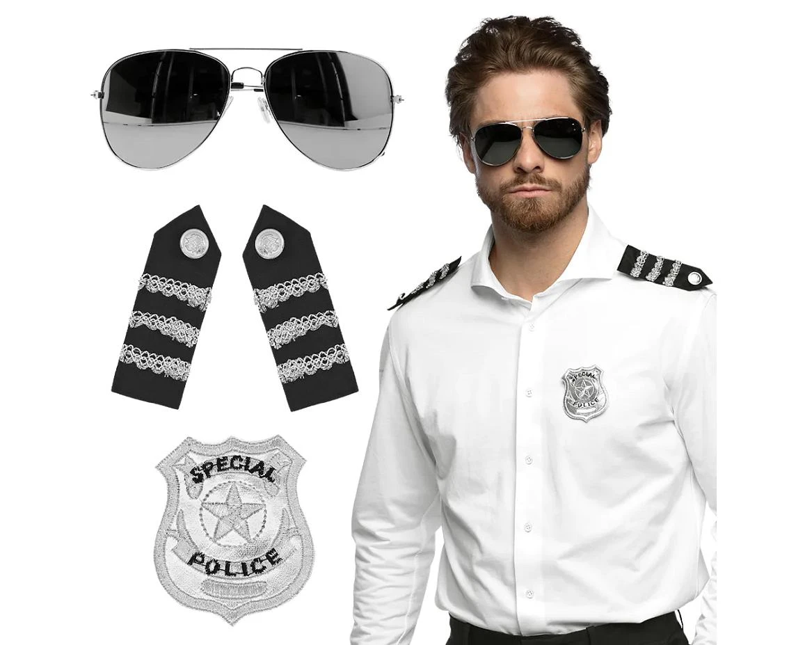 Adult Set Police man (party glasses, badge and shoulder pieces)