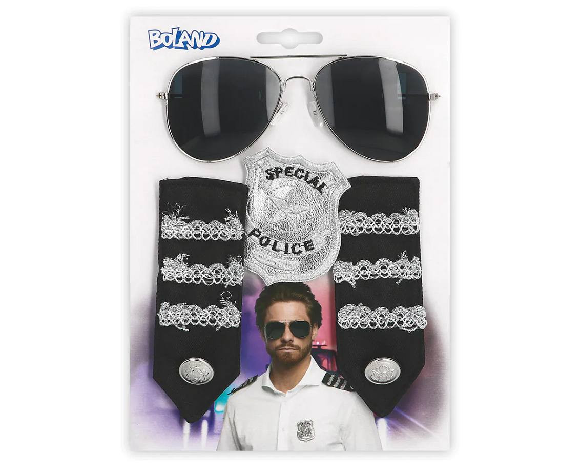 Adult Set Police man (party glasses, badge and shoulder pieces)