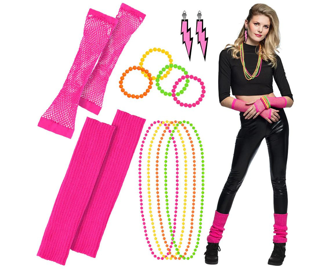 Adult Set 80's Retro (leg warmers, arm pieces, necklaces, bracelets and earrings)