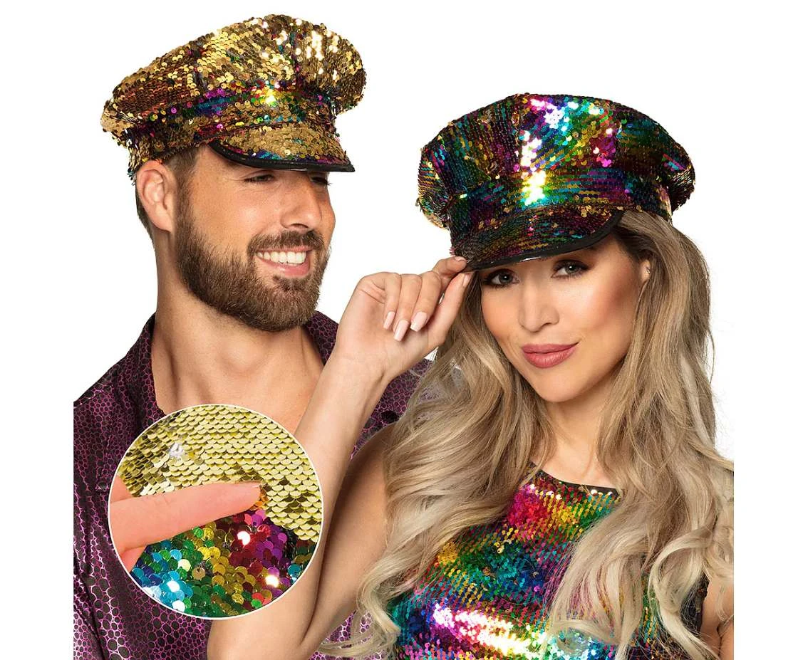 Adult Cap Captain Rainbow (reversible sequins rainbow/gold)