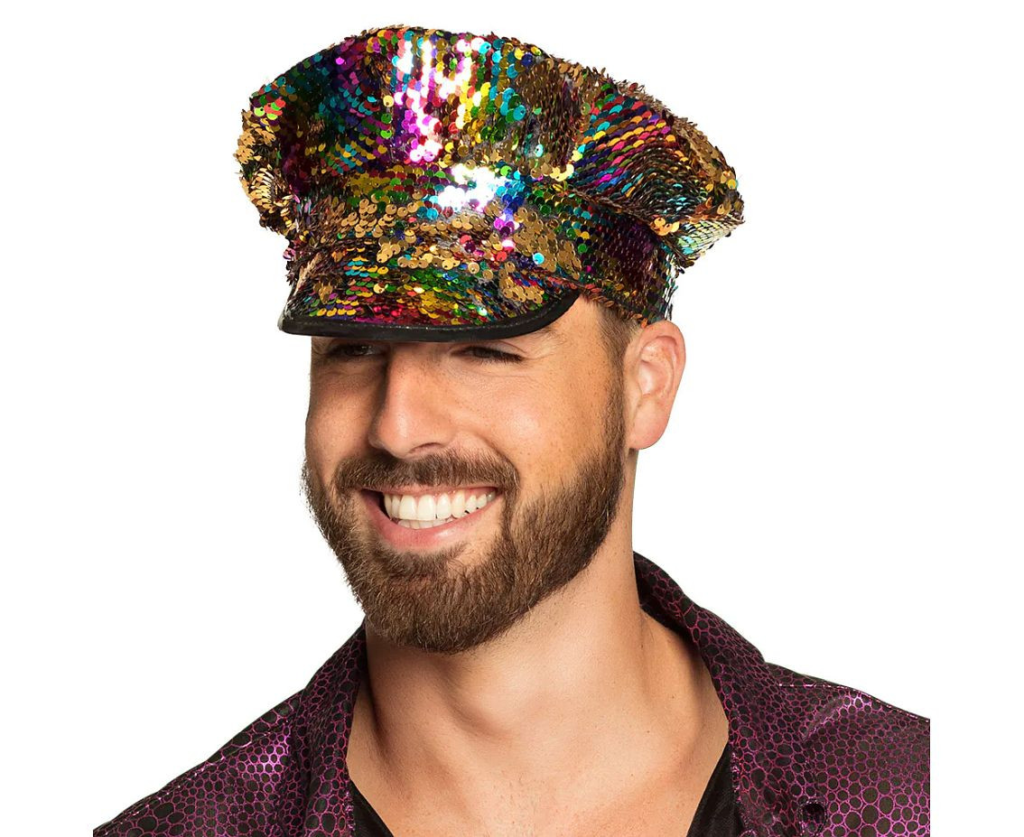 Adult Cap Captain Rainbow (reversible sequins rainbow/gold)