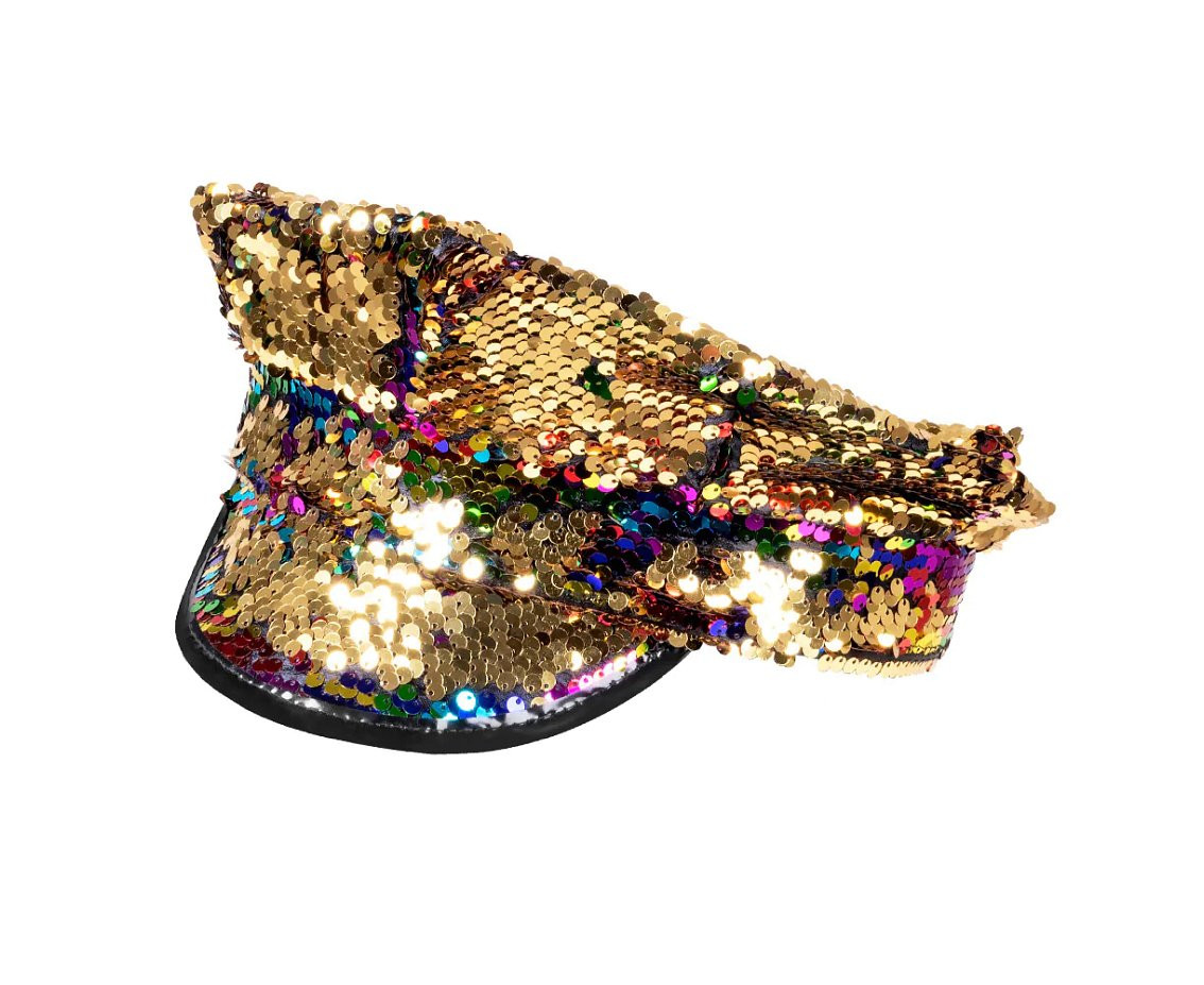 Adult Cap Captain Rainbow (reversible sequins rainbow/gold)