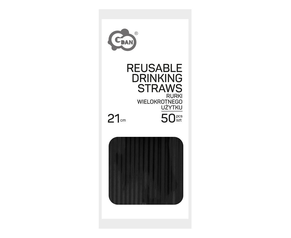 Reusable plastic straws (flexible), black 5x210mm/ 50 pcs