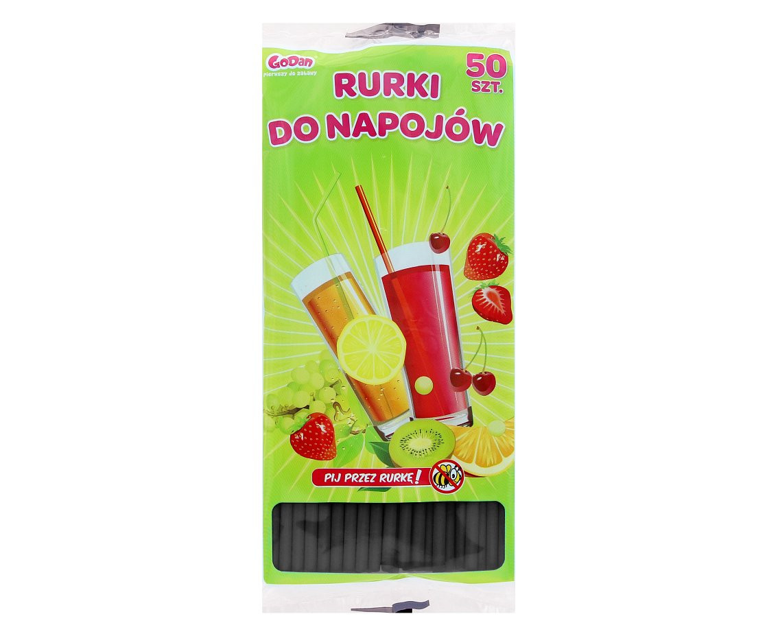 Reusable plastic straws (flexible), black 5x210mm/ 50 pcs