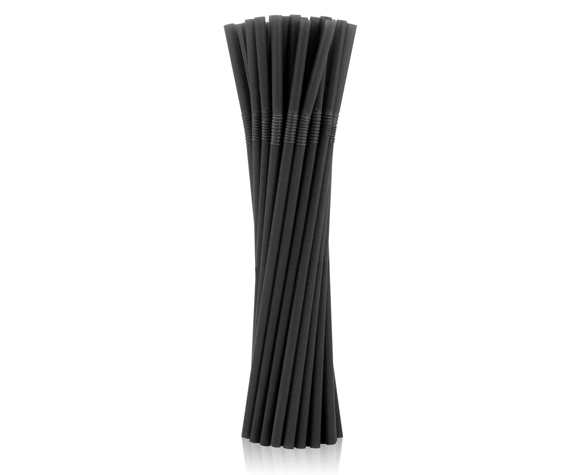Reusable plastic straws (flexible), black 5x210mm/ 50 pcs